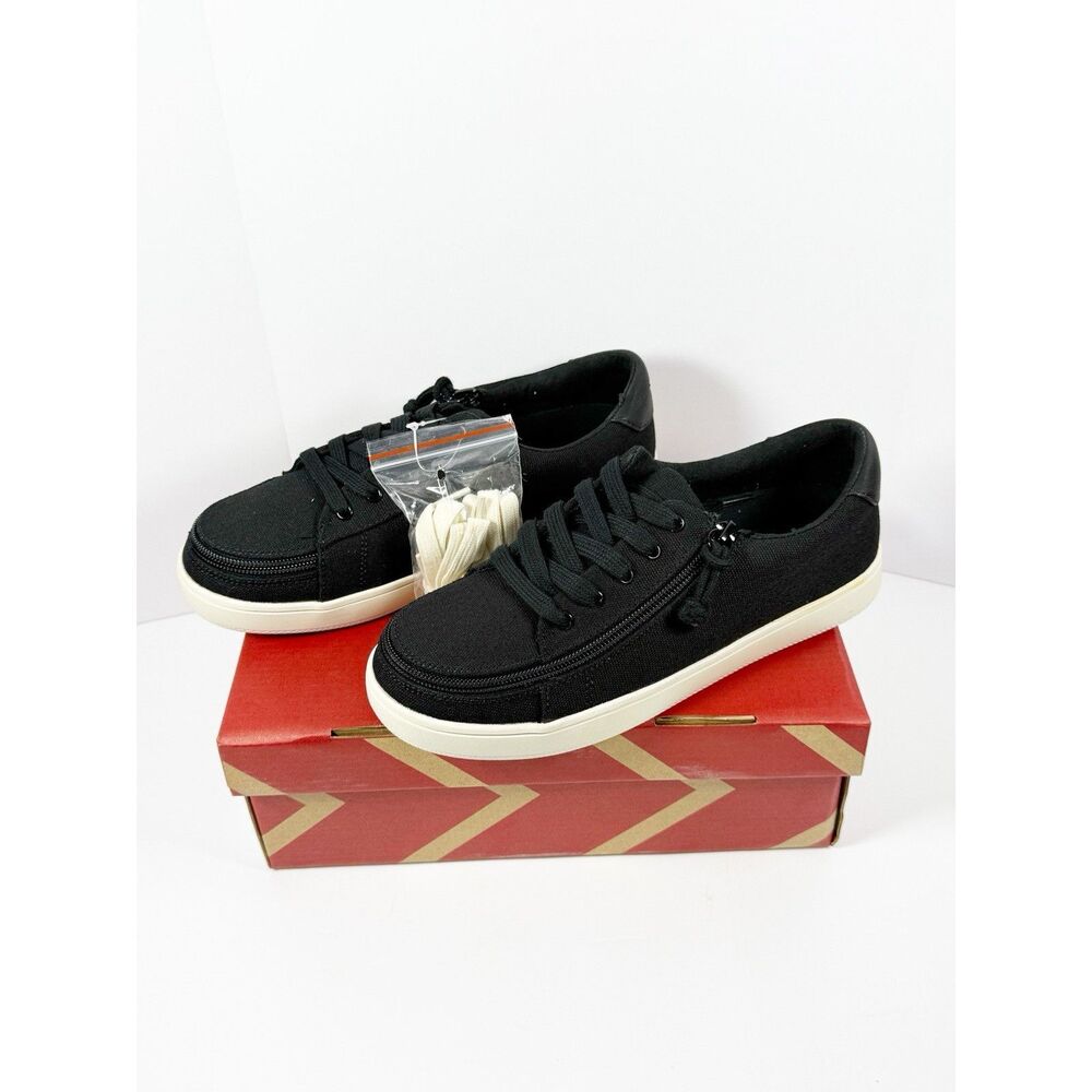 NEW BILLY Footwear Sneaker II Lace-Up Low Top Zip-On Canvas Sporty Black White 7 - Picture 3 of 11